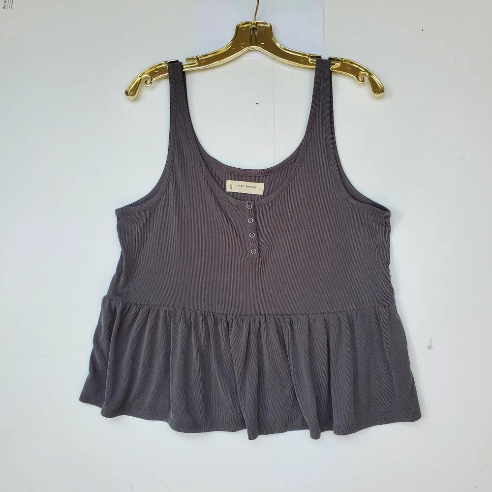 LUCKY Babydoll Tank Top Grey Ribbed  Medium NWOT - Picture 11 of 11